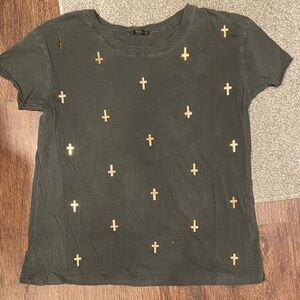 Dark Grey T-Shirt with Gold Crosses
